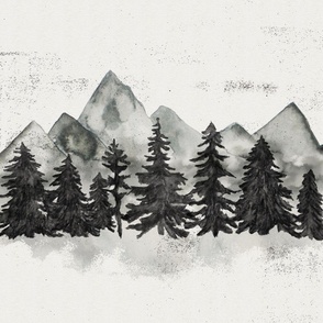 Pine and Mountains - Greyscale