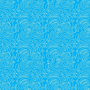 Abstract White Wavy Lines on Aqua - small