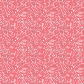 Abstract White Wavy lines on Coral Pink - small