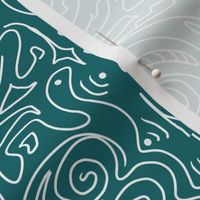 Abstract White Wavy Lines on Green - small