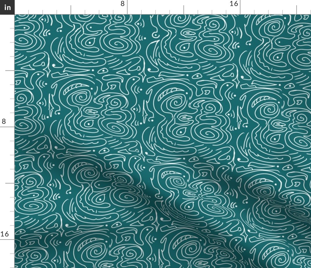 Abstract White Wavy Lines on Green - small