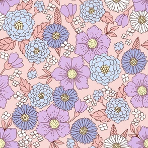 70s retro floral - hippie floral fabric purple