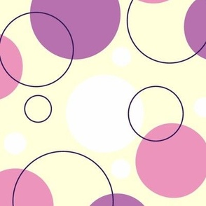 Dots and Circles Pink on Yellow Large Scale