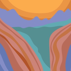 Minimalist Canyon River Sunset -  27 x 18  Canvas Landscape