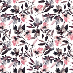 Beatrice Gray & Magenta Watercolor Floral-White