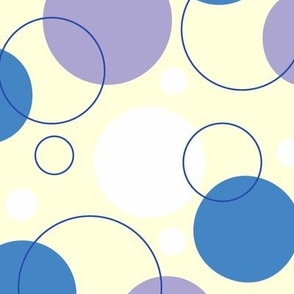 Dots and Circles Blue on Yellow Large Scale