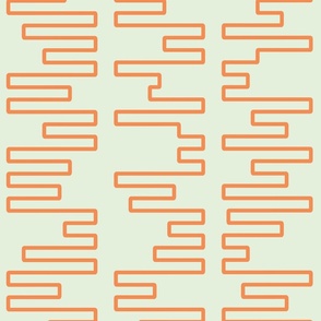 Brickwork- strong bold  orange lines on pale green background