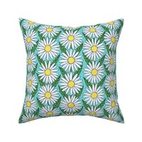 shasta daisies line drawing floral on aqua blue