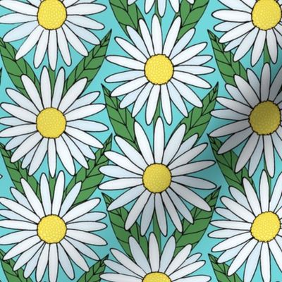 shasta daisies line drawing floral on aqua blue