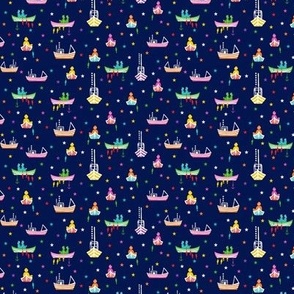 Rainbow boats or  Fishing Boats in the dark with stars shining