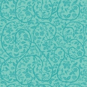 Chinoiserie maximalist tonal  floral pattern  - blue ,aqua , aquamarine