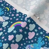 Unicorn rainbow dream with pastel fluffy clouds