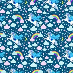 Unicorn rainbow dream with pastel fluffy clouds