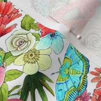 Watercolor Flowers & Butterflies in mid grey or Floral Joy