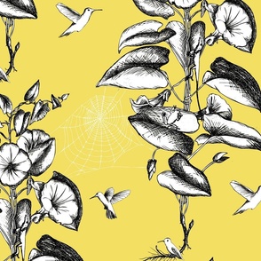 Modern Toile Botanical Print - yellow and black - large