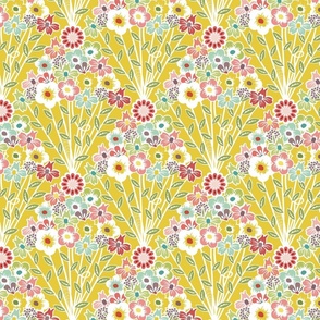 Flower Fans Boho Print perfect for Kitchen Windows - Mustard yellow - large