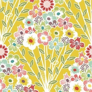 Flower Fans Boho Print perfect for Kitchen Windows - Mustard yellow - large