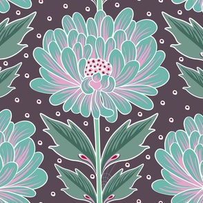 Large Peonies Art Nouveau Style - midnight - large-scale