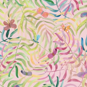 Joyful Jungle butterflies - light blush pink - medium