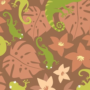 Jungle Floral and Lizards Jumbo - Brown