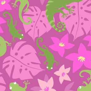 Jungle Floral and Lizards Jumbo - Magenta