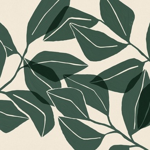 002 Botanical Ficus leaves in Emerald green