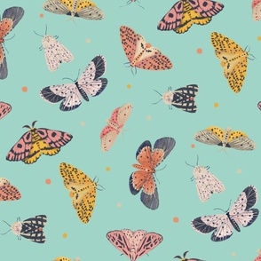 Jumbo Butterflies and Moths Teal Background