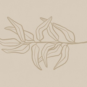 005 Botanical Eucalyptus Branch Line Drawing on Beige