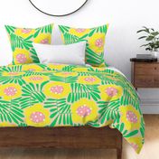 Climbing Flowers V4: Pastel Sunshine Abstract Retro Floral Flower Power in Yellow, Pink and Green - XL