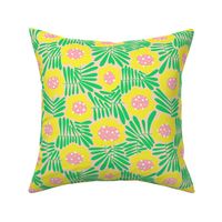 Climbing Flowers V4: Pastel Sunshine Abstract Retro Floral Flower Power in Yellow, Pink and Green - Medium