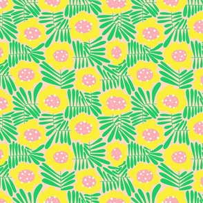 Climbing Flowers V4: Pastel Sunshine Abstract Retro Floral Flower Power in Yellow, Pink and Green - Medium