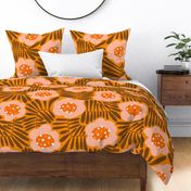 Climbing Flowers V5: 70s Rustic Abstract Retro Floral Flower Power in Brown and Orange - XL