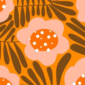 Climbing Flowers V5: 70s Rustic Abstract Retro Floral Flower Power in Brown and Orange - XL