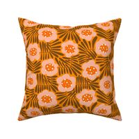 Climbing Flowers V5: 70s Rustic Abstract Retro Floral Flower Power in Brown and Orange - Medium