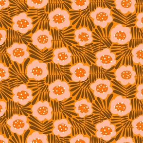 Climbing Flowers V5: 70s Rustic Abstract Retro Floral Flower Power in Brown and Orange - Medium