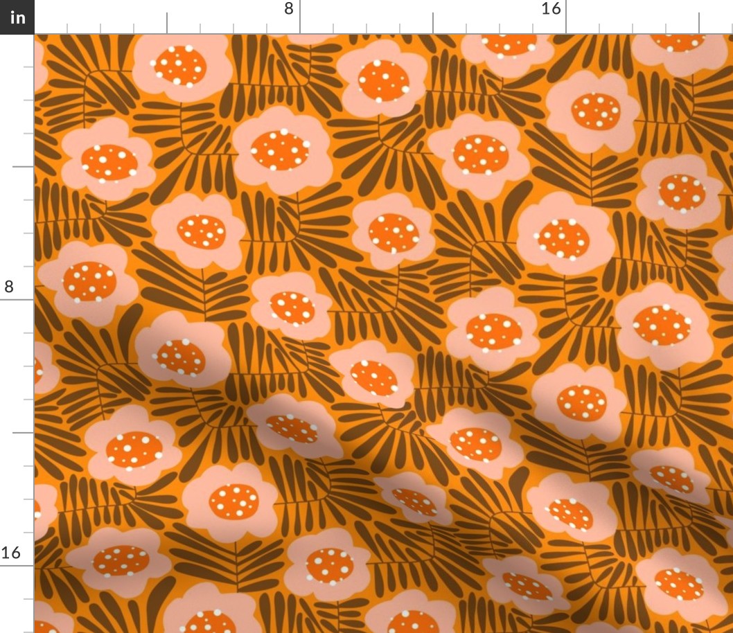 Climbing Flowers V5: 70s Rustic Abstract Retro Floral Flower Power in Brown and Orange - Medium