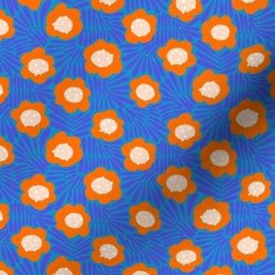 Climbing Flowers V3: Abstract Retro Floral Flower Power in Blue and Orange - Small