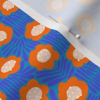 Climbing Flowers V3: Abstract Retro Floral Flower Power in Blue and Orange - Small