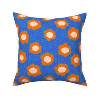 Climbing Flowers V3: Abstract Retro Floral Flower Power in Blue and Orange - Medium