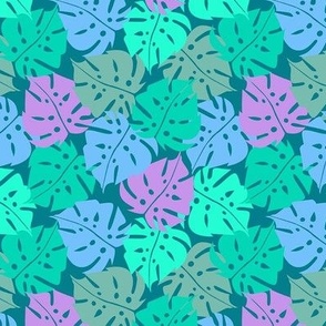 Playful Monstera Leaves  - Teal