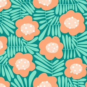 Climbing Flowers V6: Modern Abstract Large Flower Power in Mint and Peach - Large