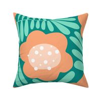 Climbing Flowers V6: Modern Abstract Jumbo Flower Power in Mint and Peach - XL