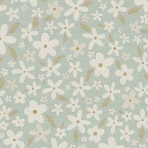 Ditsy Floral // Muted Sky Blue // Linen Look // 