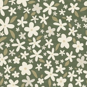 Ditsy Floral // Muted Leafy Green // Linen Look // 