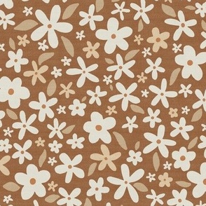Ditsy Floral // Rust Red-Brown // Linen Look // 