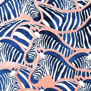 Large jumbo scale // Exotic zebra stripes // watercolour classic blue animal print coral rose metal lines