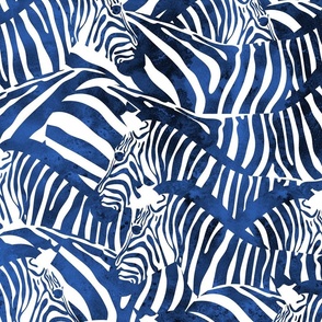 Large jumbo scale // Exotic zebra stripes // watercolour classic blue animal print