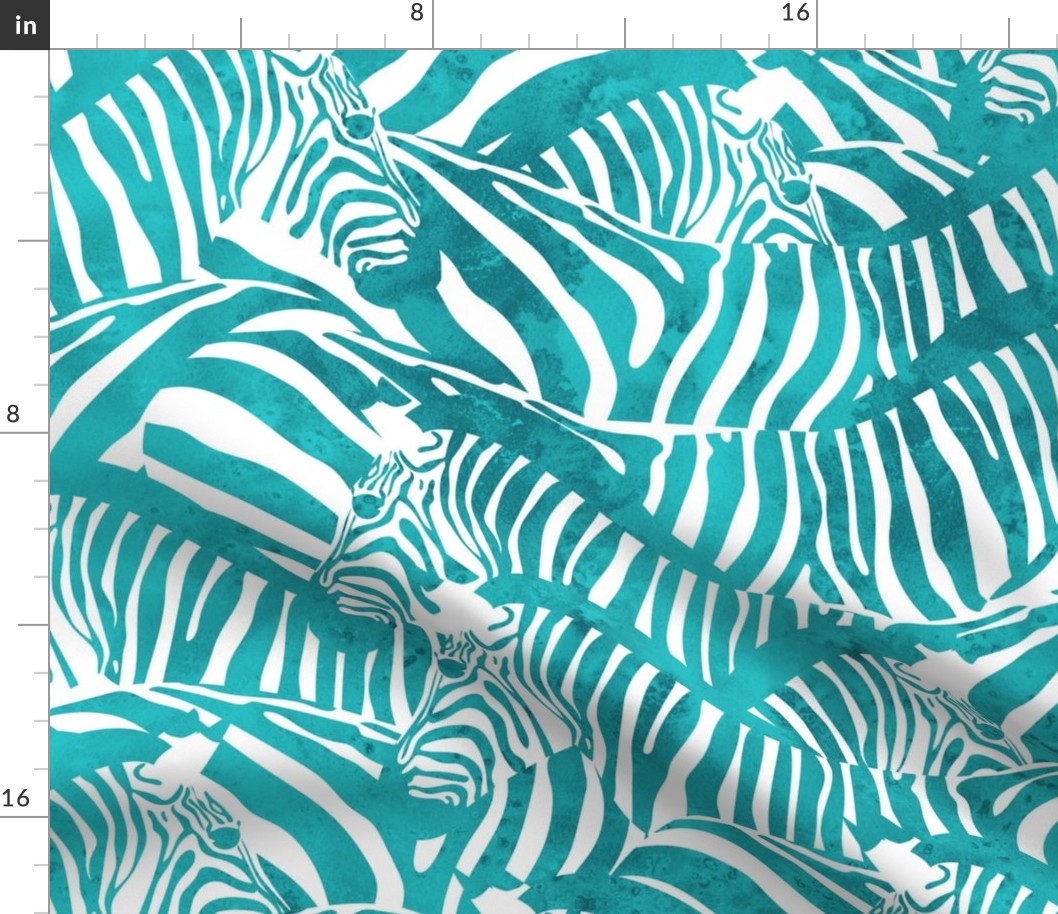 Large jumbo scale // Exotic and colourful zebra stripes // watercolour teal animal print