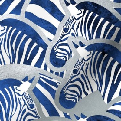 Normal scale // Exotic zebra stripes // watercolour classic blue animal print silver lines