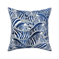 Normal scale // Exotic zebra stripes // watercolour classic blue animal print silver lines